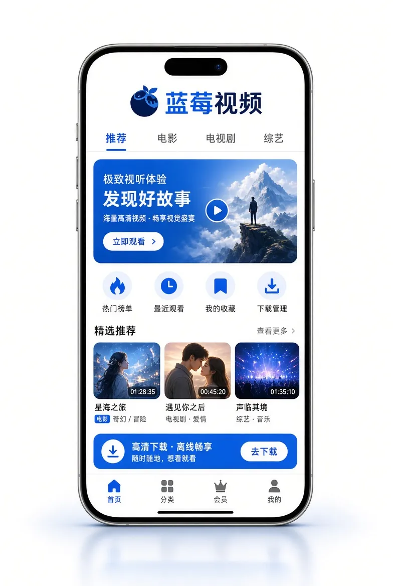 蓝莓视频APP移动端界面